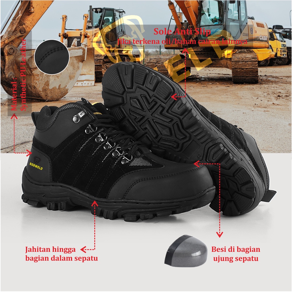 Sepatu Boots Safety Pria Hiking Ujung Besi Safety Proyek Lapangan