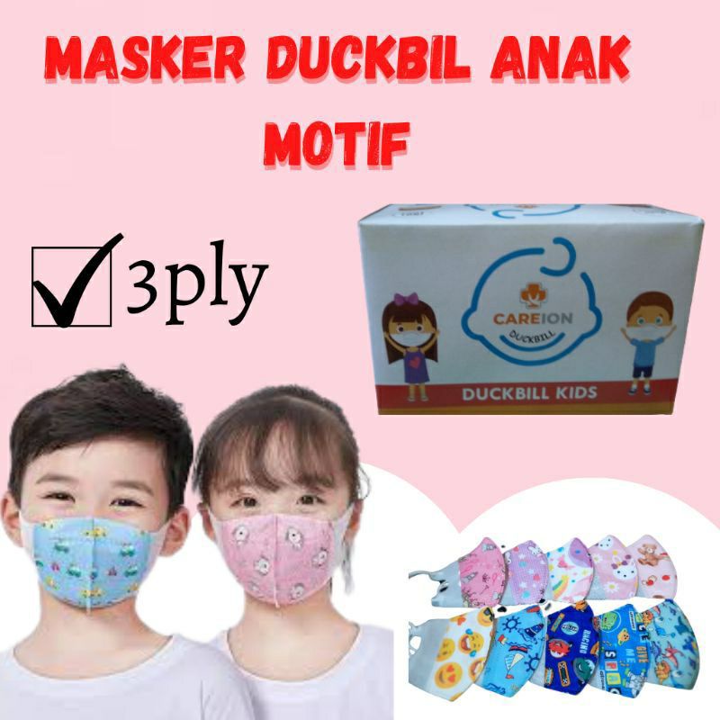 Masker Duckbill Anak Earloop 3ply 50pcs Motif Anak Karakter  1box Duckbill Motif Karakter 1box Murah