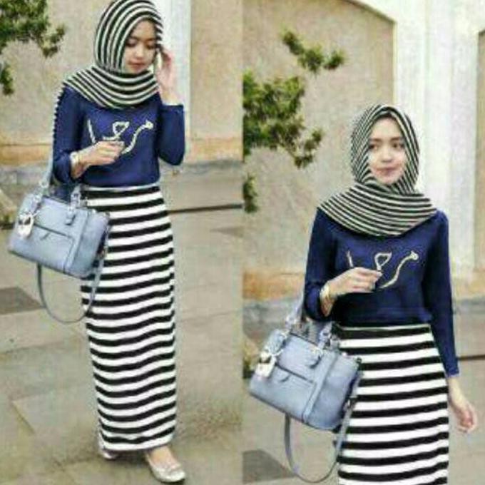 Arabian/Setelan Salur Terbabru/Model Hijaber Rok/Jual Baju Muslim L15 Berkualitas Harga Grosir