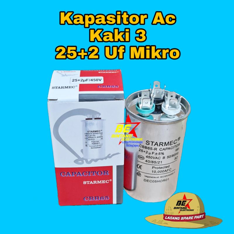 KAPASITOR AC 25 + 2 UF Tipe B CAPASITOR AC DOUBLE 25+2 UF KAPASITOR AC GANDA 25UF - 2UF