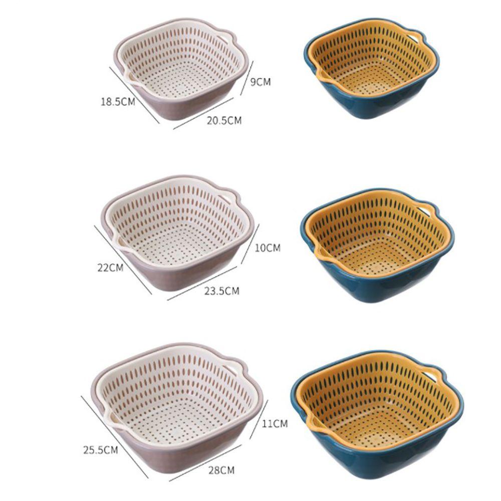 [Elegan] Keranjang Cuci Buah Bahan PP Multifungsi Set Gadget Dapur Rumah Tangga Lapisan Ganda Pembersih Sayuran Mencuci Colander