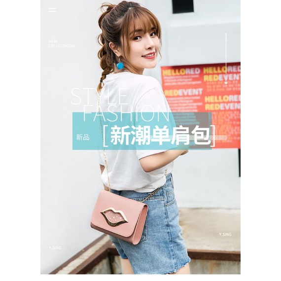 GrosirMart Tas Wanita Motif Kiss Selempang Rantai Tas Pesta Woman Bag Fashion Terbaru Girl Bag A48