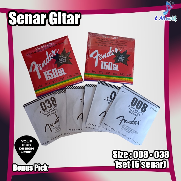 SENAR GITAR ELEKTRIK AKUSTIK FENDER MERAH  008-032 (LOKAL PREMIUM) - FENDER ORIGINAL NICKEL WOUND GUITAR STRINGS