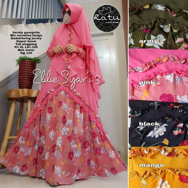 Gamis karina syari set dahlia elilie bunga tulip maple lemon polka leopard hafshah lime laura ratu