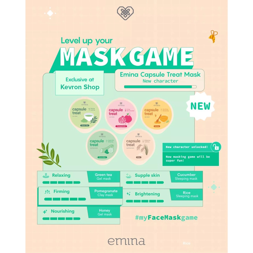 EMINA Masquerade Face Sheet Mask 23g &amp; Capsule Treat Mask | Masker Capsul | Masker lembaran wajah sunflower rice (KIM)