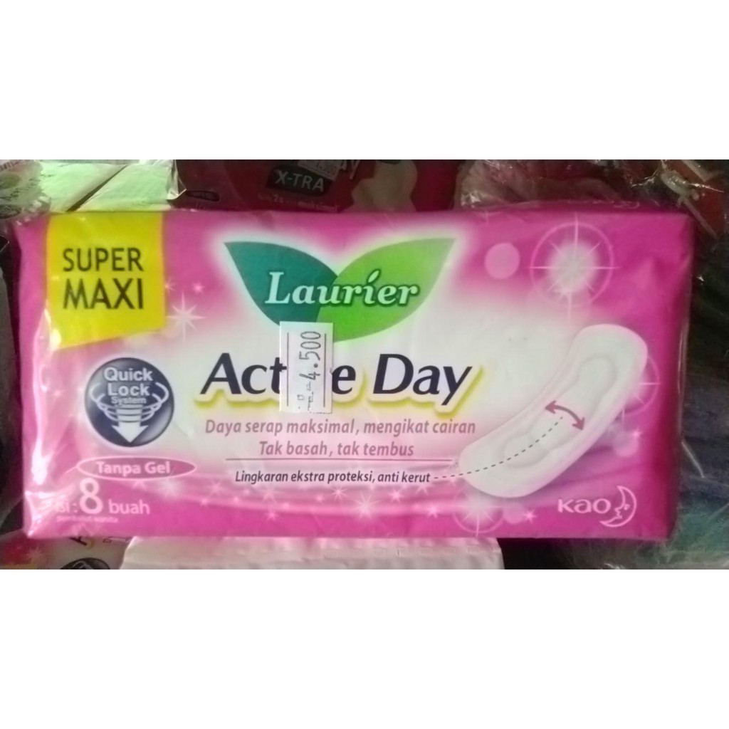 pembalut laurier tanpa sayap active day super maxi