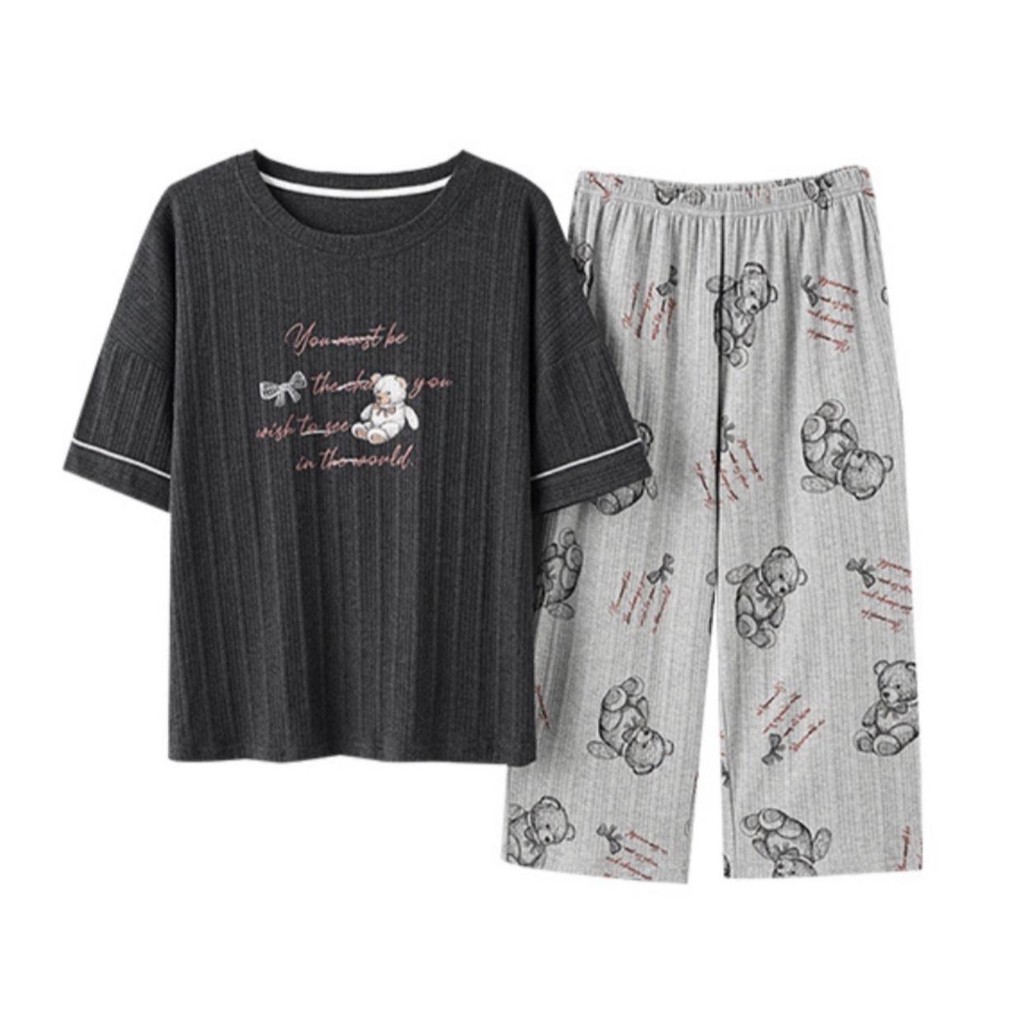 Baju Tidur Piyama Set/Piyama Wanita Import/Baju Piyama Cantik/Woman Sleep Wear-Hitam