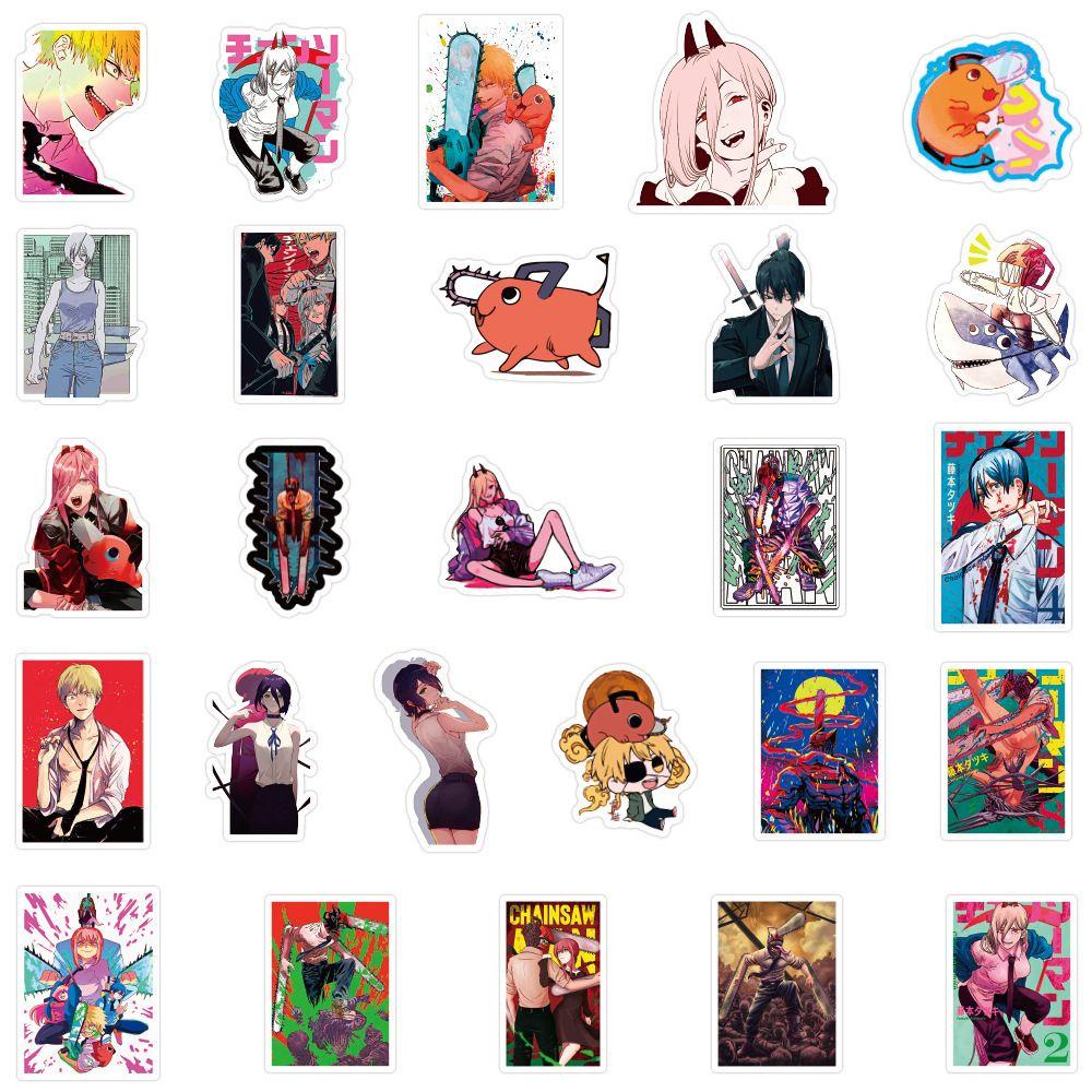 Lanfy Chainsaw Man Anime Stiker Koper PVC Klasik Anime Phone Sticker Karakter Graffiti Sticker Dekorasi Mainan Notebook Hiasan Kartun Stiker Chainsaw Man