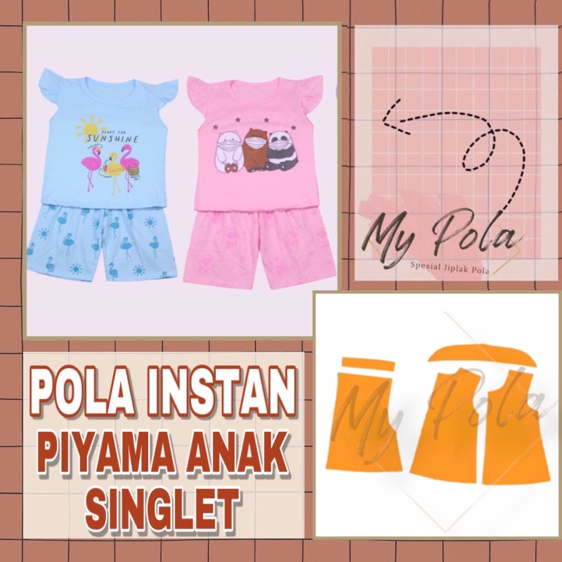 [COD]Pola instan piyama singklet anak - pola piyama mypola - pola jiplak piyama singklet