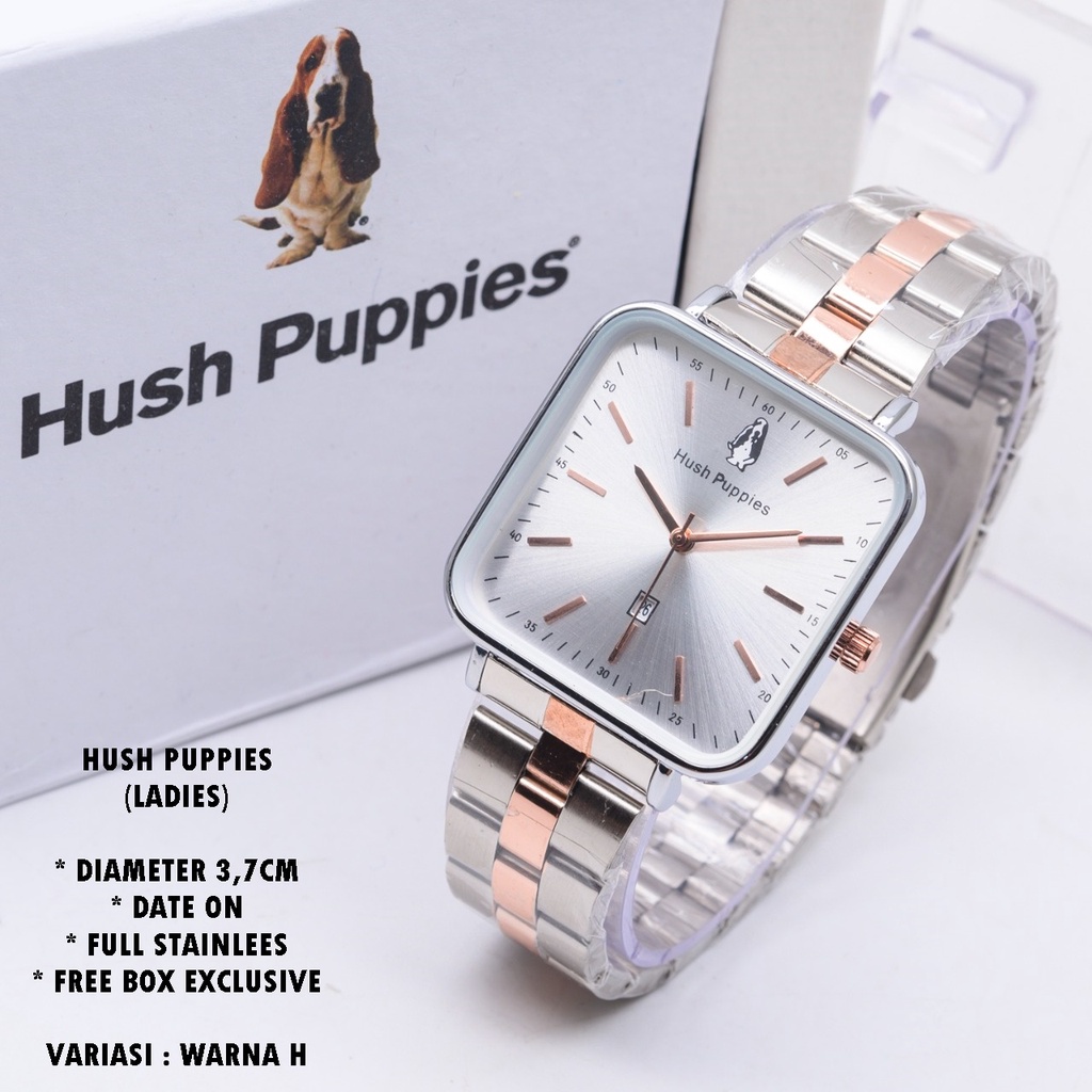 (FREE BOX) JAM TANGAN WANITA HUSH PUPPIES H-010 RANTAI BODY SEGI TANGGAL AKTIF