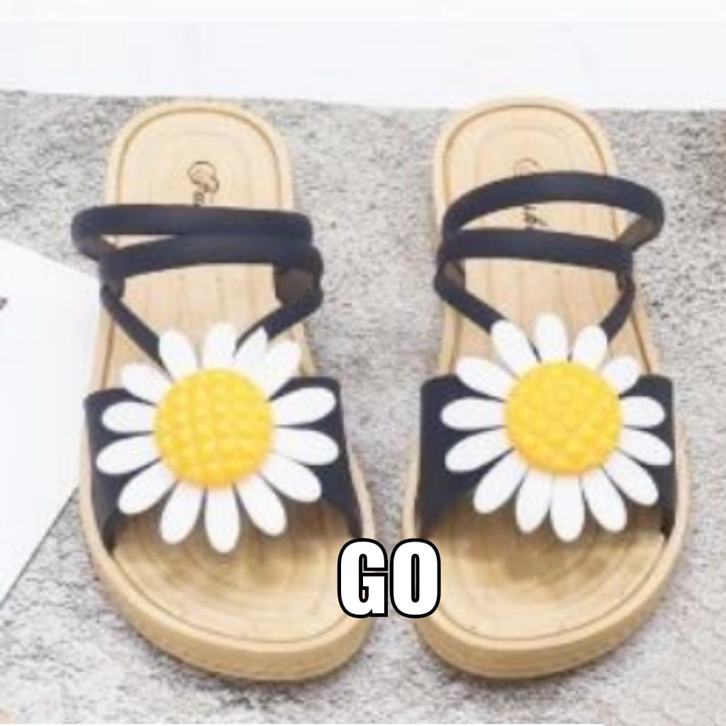 sogo Import TALI BAN V SUN FLOWER Sepatu Sandal Wanita Teplek Sepatu Sandal Cewek Flat Jelly