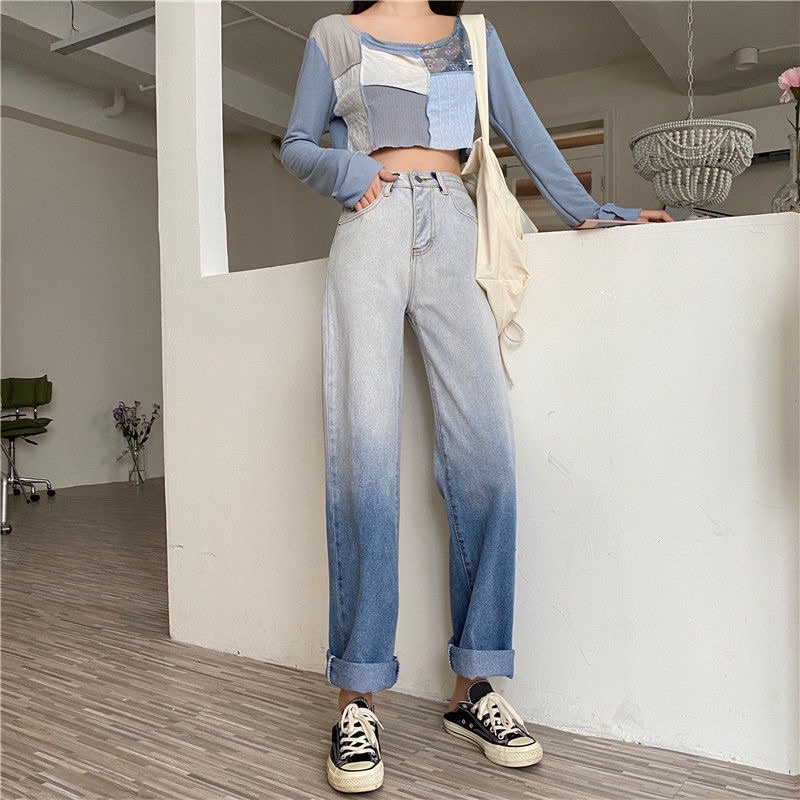 JEANS OMBRE HIGHWAIST IMPORT CELANA PANTS WANITA CEWEK CULLOTE HW BAGGY DENIM MX861