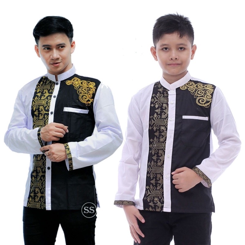 Baju koko couple putih bw ayah dan anak baju muslim pria sepasang