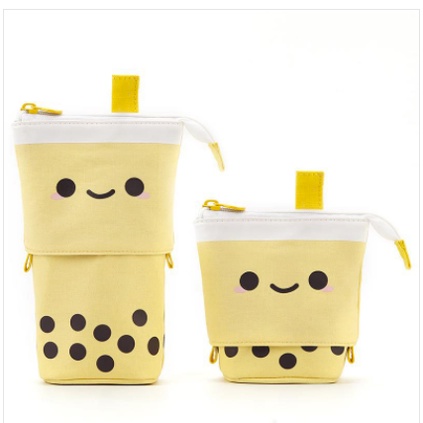 Retractable standing Stationery Case Drop down cute boba Zipper pencil case Kotak pensil unik-4