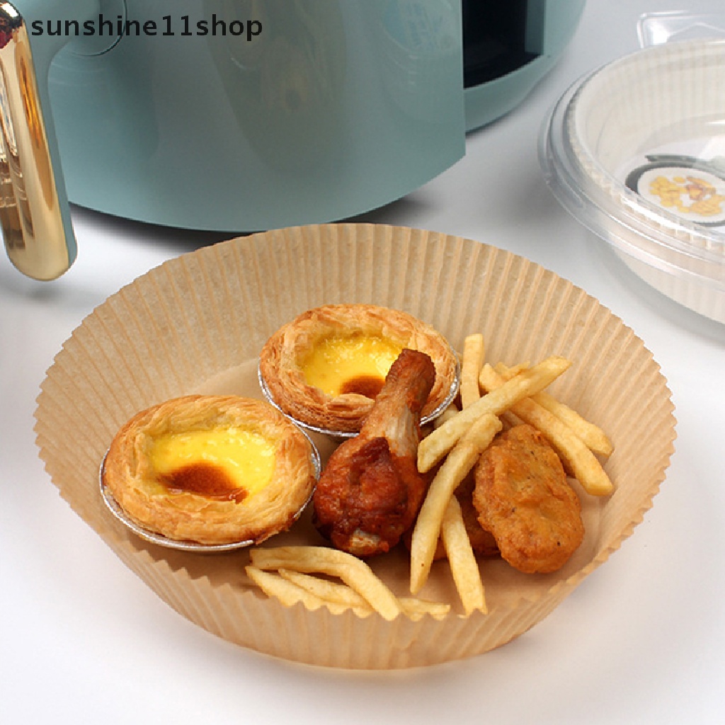 Sho 50pcs Kertas Alas Air Fryer Sekali Pakai Anti Lengket Bentuk Bulat 16cm