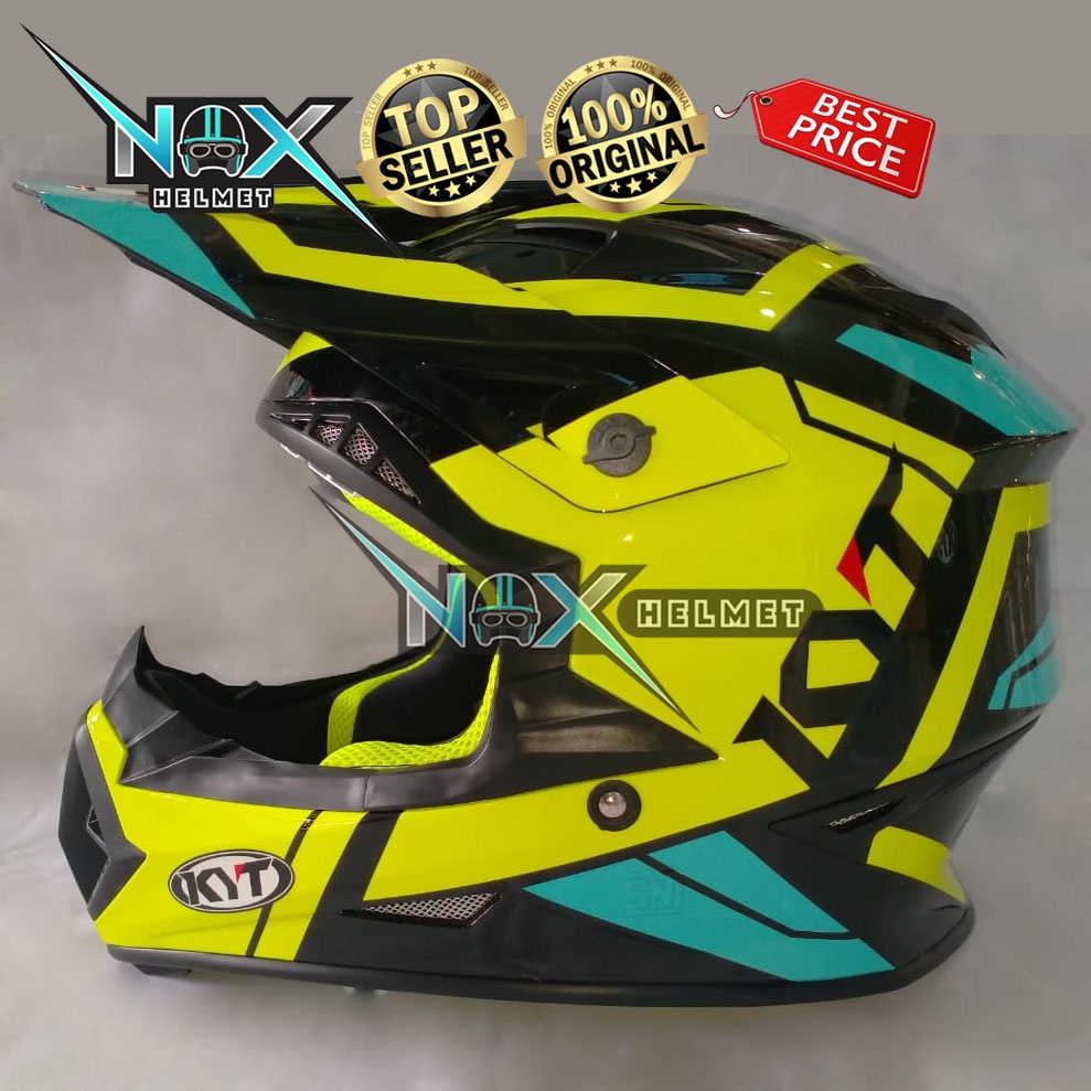 Helm Cross KYT JUMPSHOT #3 Black Yellow Fluo Aqua Blue (Ongkir 2kg)