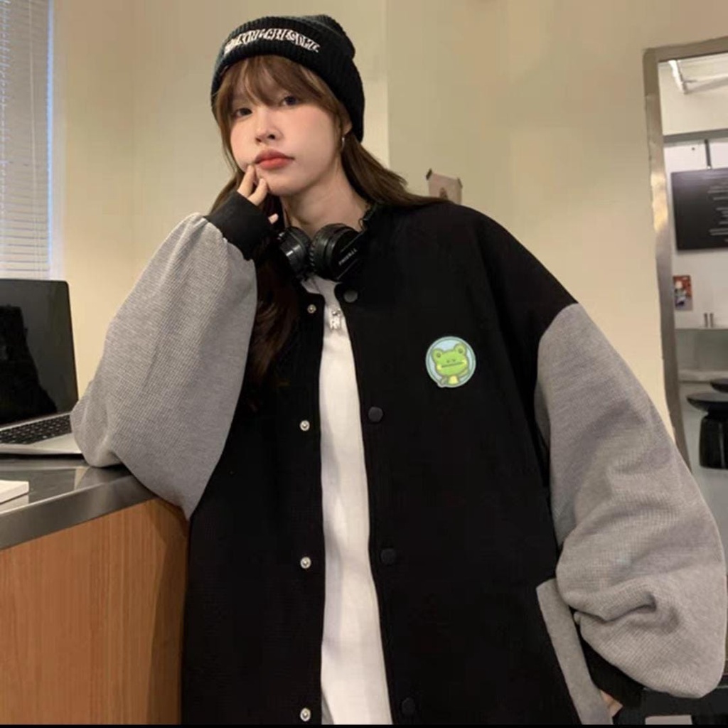 ZUMMA BORDIR JAKET BASEBALL VARSITY | BISBOL JAKET BORDIR GAMBAR KODOK LUCU | JAKET WANITA KOREAN VA