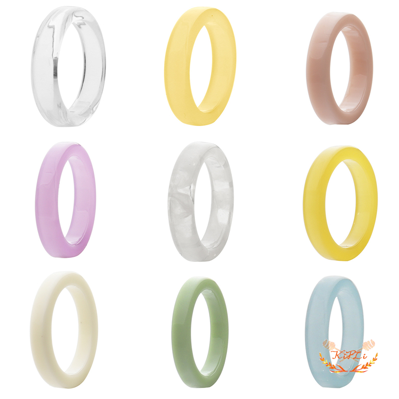 （kifli）Crystal Resin Cincin Set,Candy Colors Acrylic,Vintage Finger Akrilik Rings,Jewelry Aksesoris Perhiasan