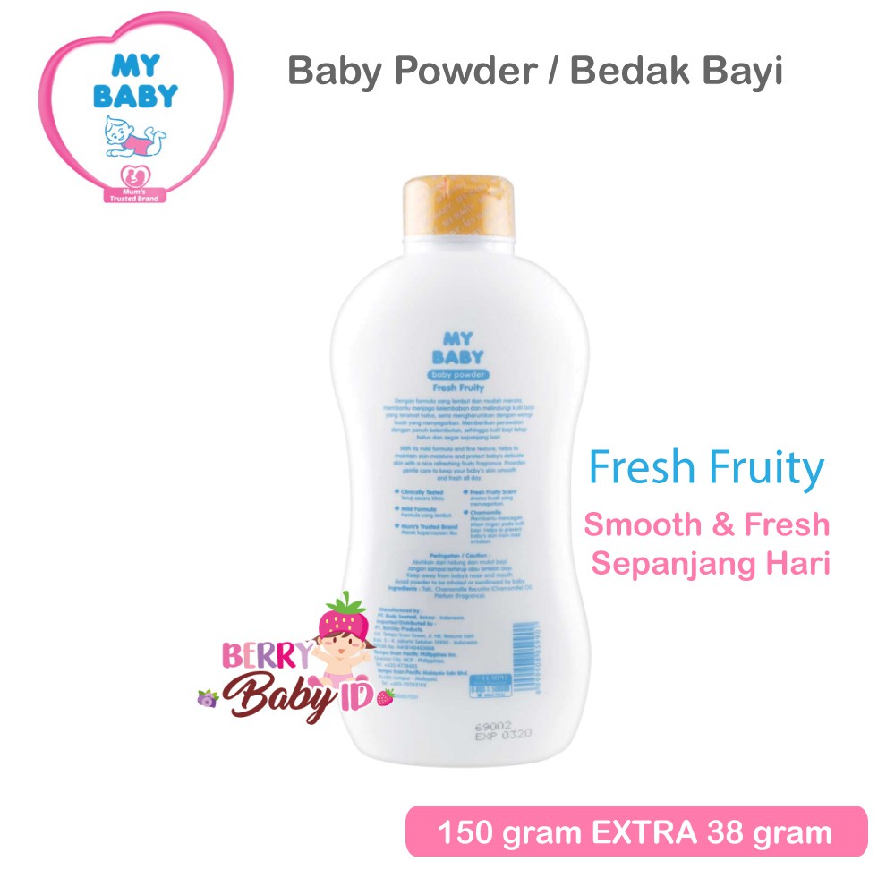 My Baby Powder Bedak Bayi Fresh Fruity 150 g EXTRA 38 g / Smooth &amp; Fresh Sepanjang Hari Berry Mart