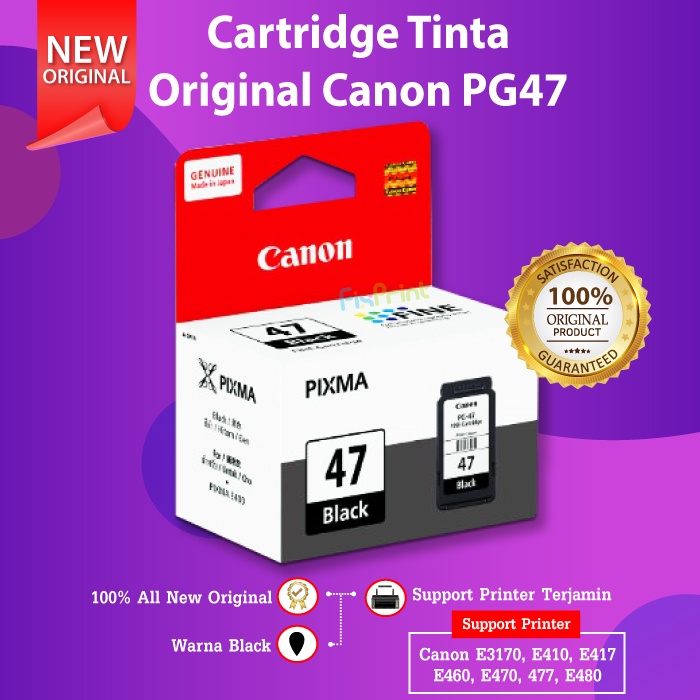 Canon PG47 PG 47 Black Ink Cartridge Tinta Printer E400 E410 E460 E470