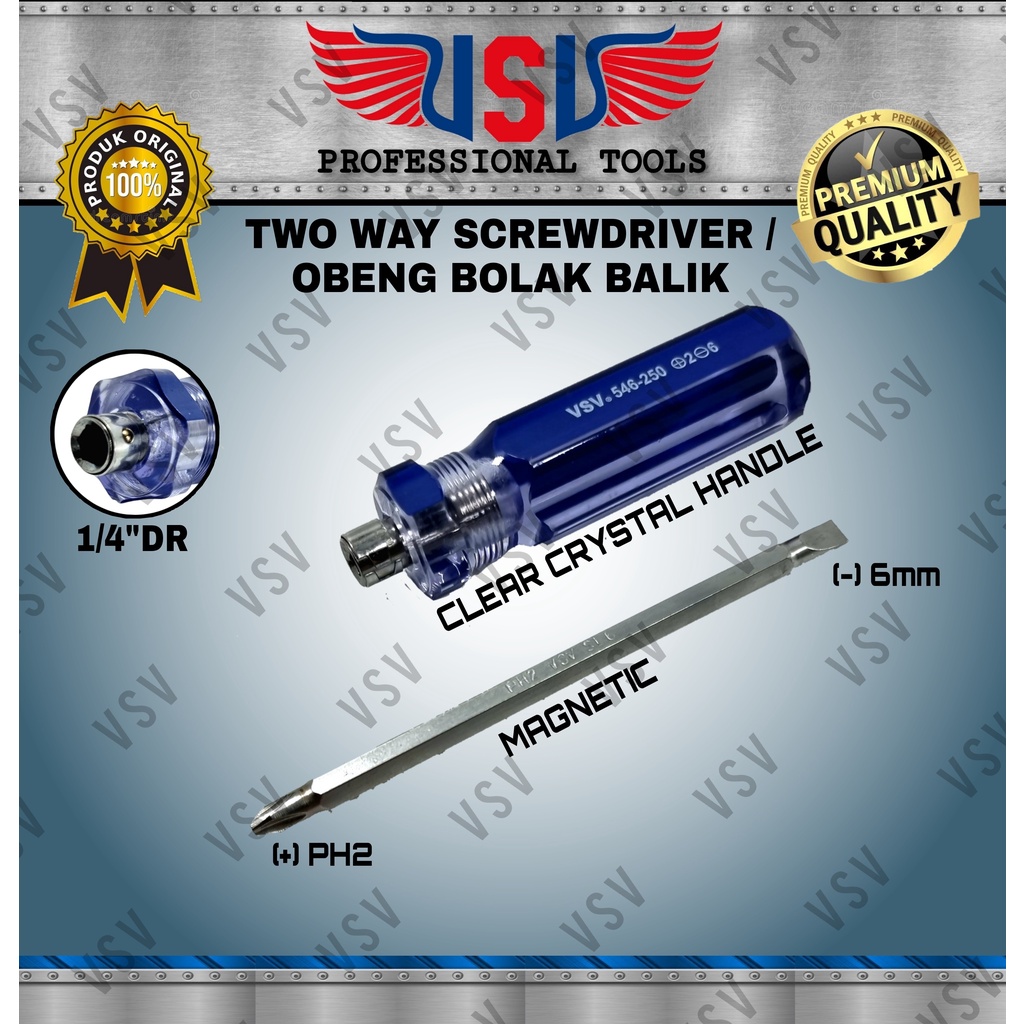 VSV Two way screwdriver 125mm crystal / obeng bolak balik /plus min