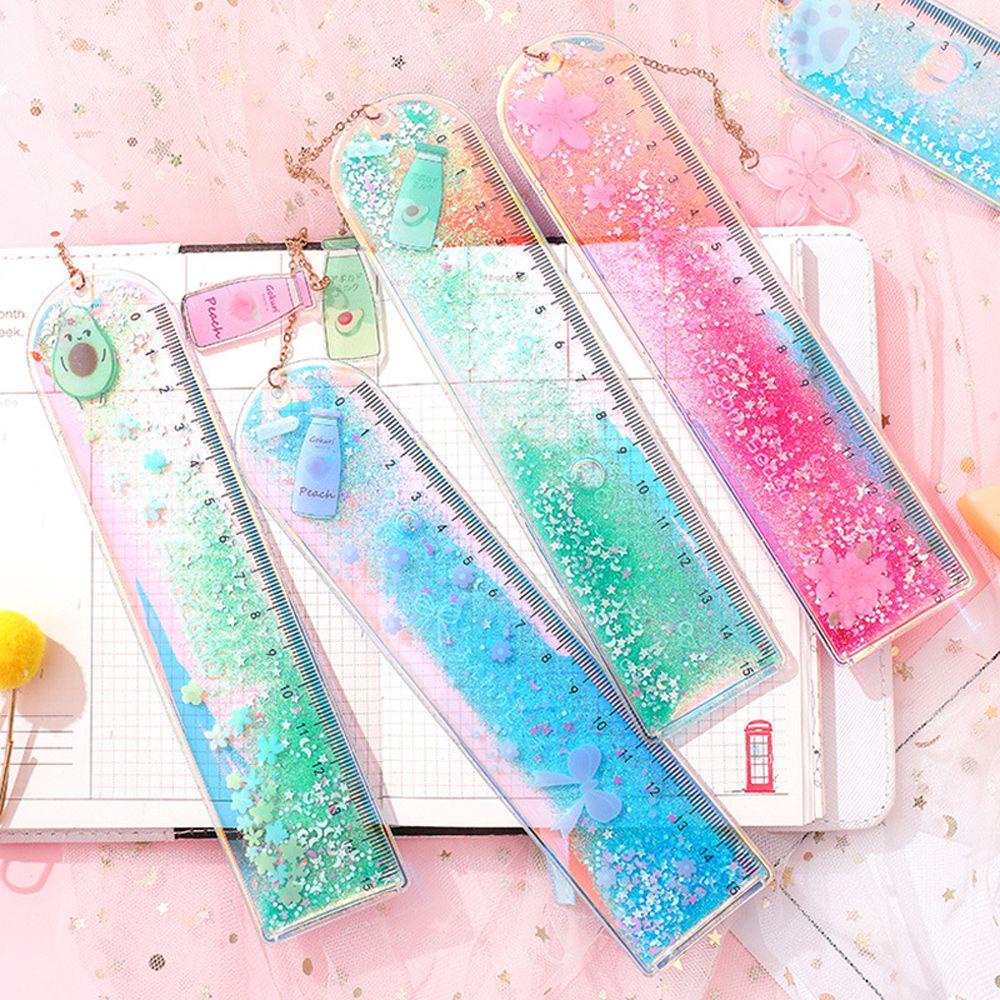 Lanfy Penggaris Bookmark Pasir Arus Minyak Alat Tulis Siswa Alat Serut Multifungsi Kantor Penggaris Lurus Alat Ukur Penggaris Jahit