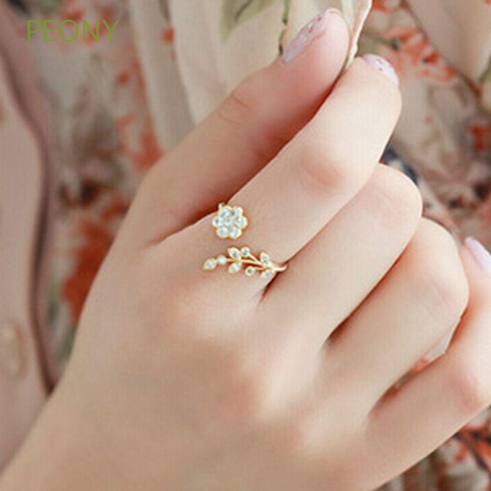 Cincin Model Terbuka Desain  Bunga  Daun  Bahan Zinc Alloy 