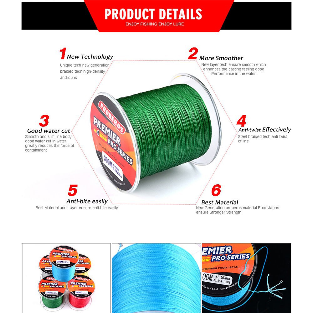 Proberos Benang Pancing Premier Pro Series Braided Thick 0.14mm Green Grab Medan