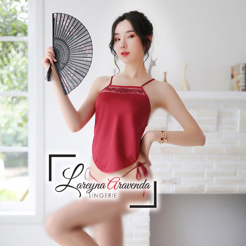 Set Lingerie + Celana Dalam Seksi Model Sweet Red Apron LG336