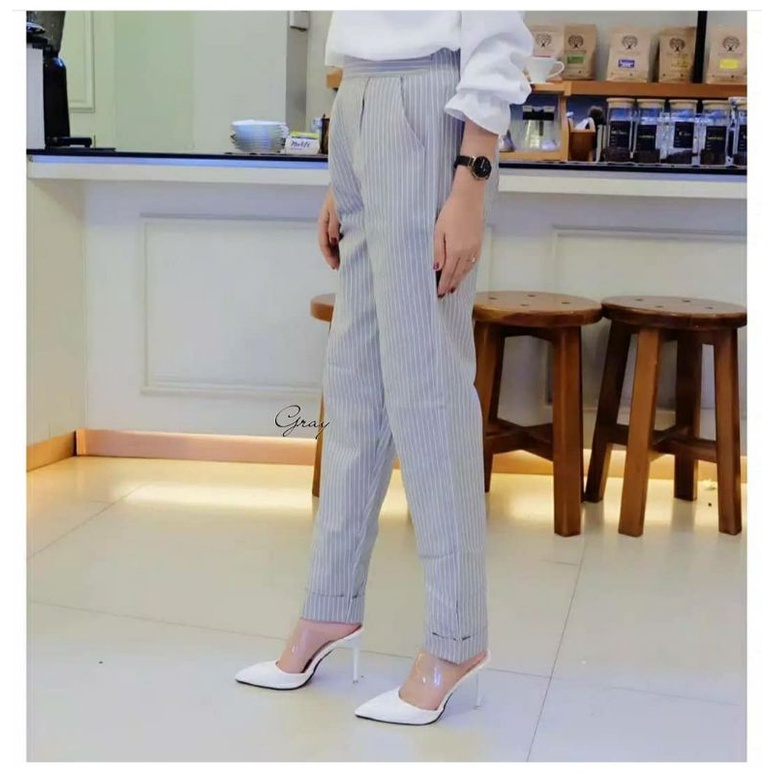 CELANA KERJA WANITA BASIC ANGKLE PANTS MODEL PINGGANG KARET DAN RESLETING BAHAN Katun Strecth Saku Samping