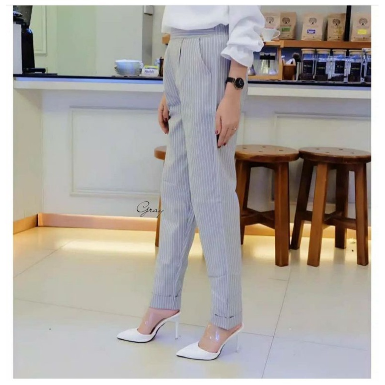 Celana salur wanita panjang PANTS STRIP BAGGY SALUR/CELANA WANITA GARIS KEKINIAN BASIC LEGGING KERJA