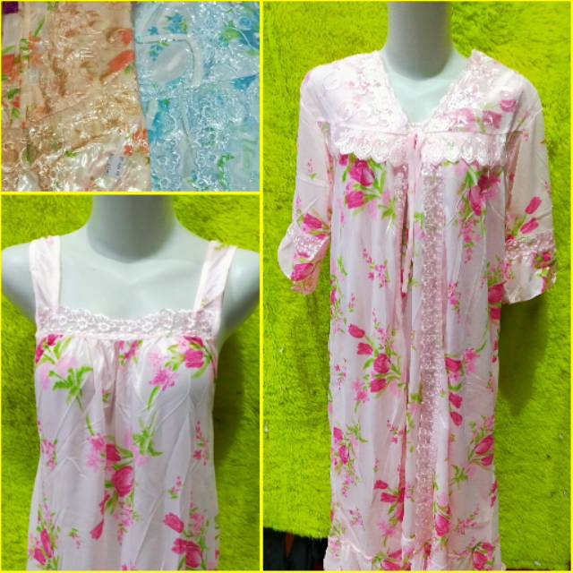Lingerie kimono baju tidur | bahan satin sutera allsize | motif bunga
