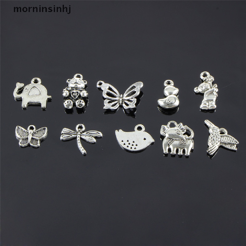 Mornin 100pcs Liontin Bentuk Hewan Warna Silver Model Retro Untuk Wanita