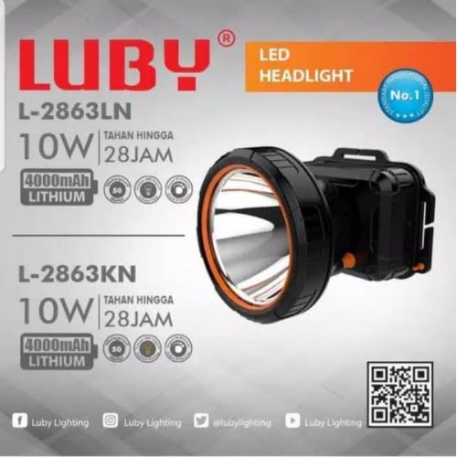 Luby Senter Kepala LED Super Terang Lithium L 2863LN LAMPU PUTIH 10 Watt Super LED Rechargeable FREE