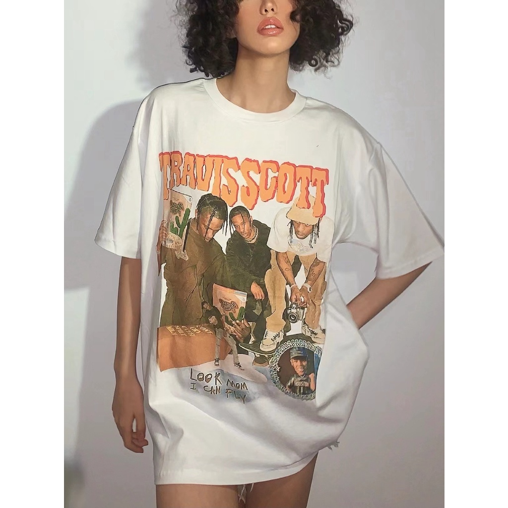 American Vintage Print T-shirt Oversize Atasan Kaos Lengan Pendek Wanita