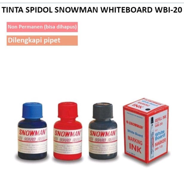 

SNOWMAN - Tinta Spidol Snowman WhiteBoard WBI-20 / Snowman Whiteboard Ink Refill (Non Permanen/Bisa Dihapus)