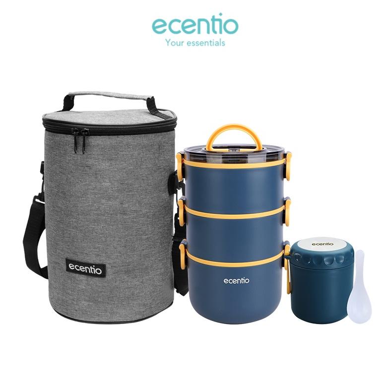 ECENTIO TEMPAT MAKAN 2200ML DENGAN TEMPAT MINUM SET TAS BEKAL LUNCH BOX SET KOTAK MAKAN RANTANG SUSU