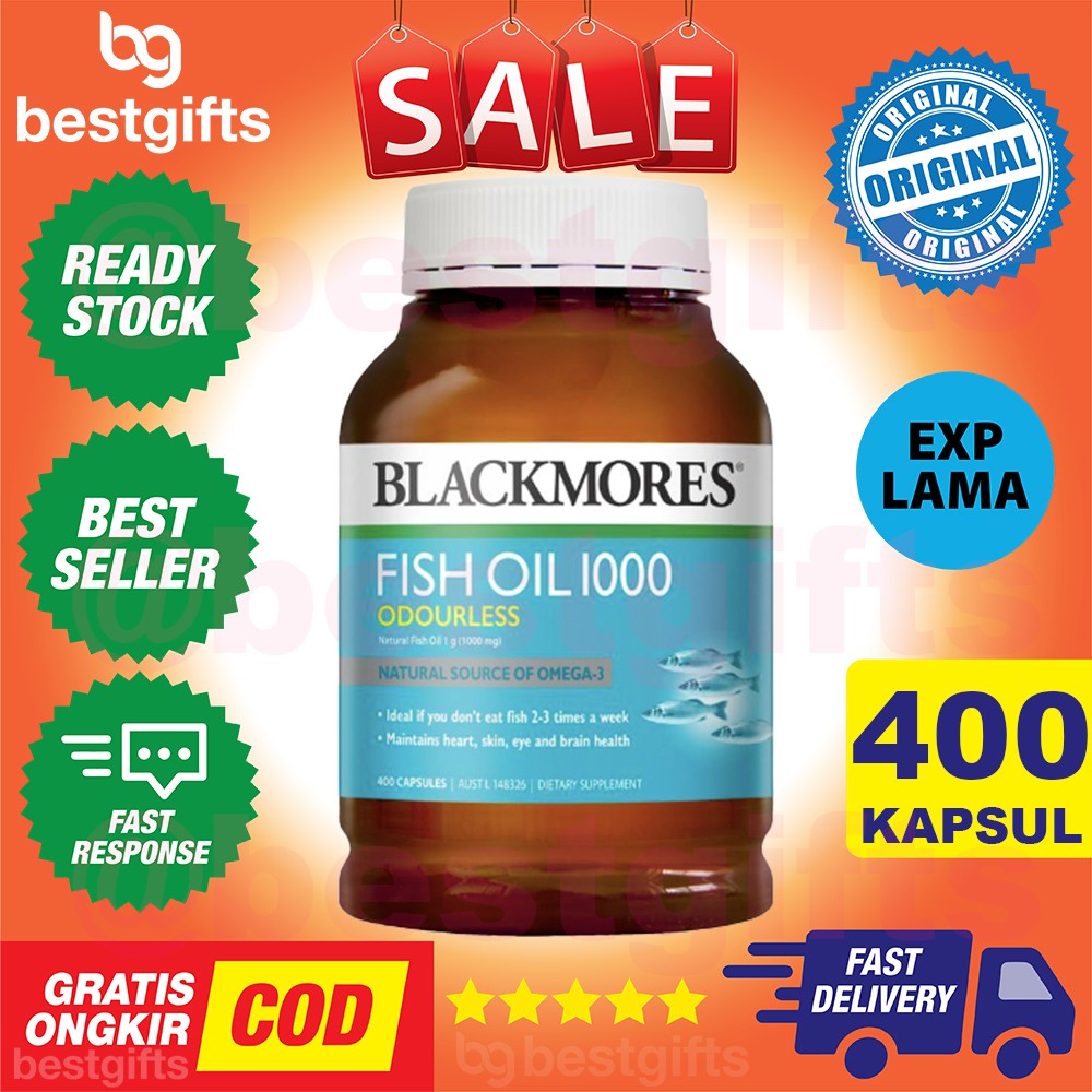 BLACKMORES ODOURLESS FISH SALMON OIL OMEGA 3 1000MG 1000 MG VITAMIN PENAMBAH NAFSU MAKAN 400 KAPSUL