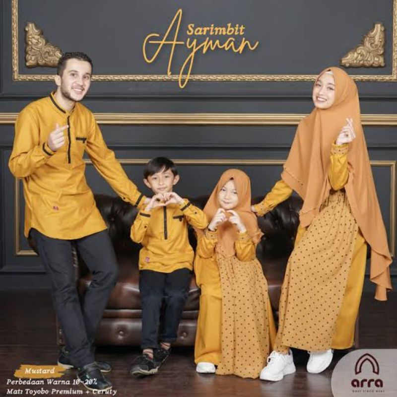 Gamis Set Sarimbit Pakaian Keluarga Muslim AYMAN Warna Mustard Kuning Kunyit Pakaian Muslim Pria Wan