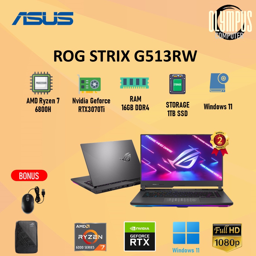 Laptop Asus Rog G513RW RTX3070TI Ryzen 7 6800H 16GB 1TBSSD W11+OHS 15.6FHD 300HZ
