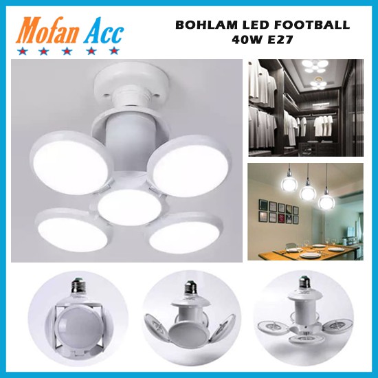 Lampu Bohlam LED Football 40W E27 Lipat Fan Blade Bulb White Lamp Putih