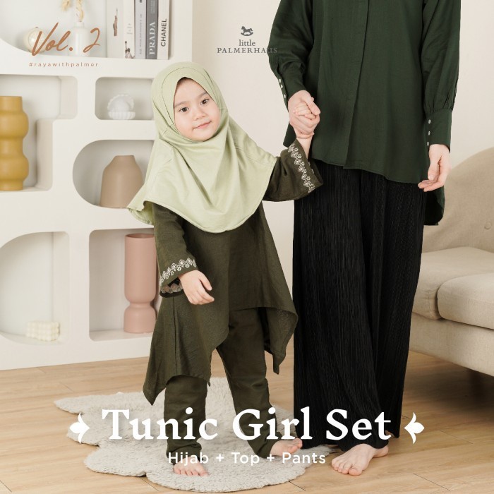 Little Palmerhaus - Classic Tunic Girl Set Raya Collection/Baju Tunik Muslim perempuan wanita Model Terbaru Bahan Katun  Supreme halus Dingin