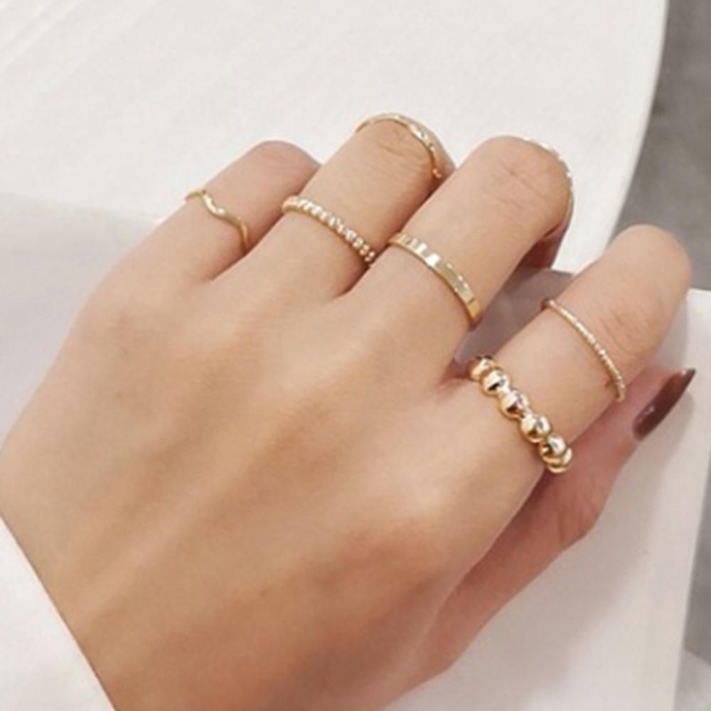 5pcs / Set Cincin Knuckle Geometris Bahan Logam Warna Emas Perak Untuk Wanita