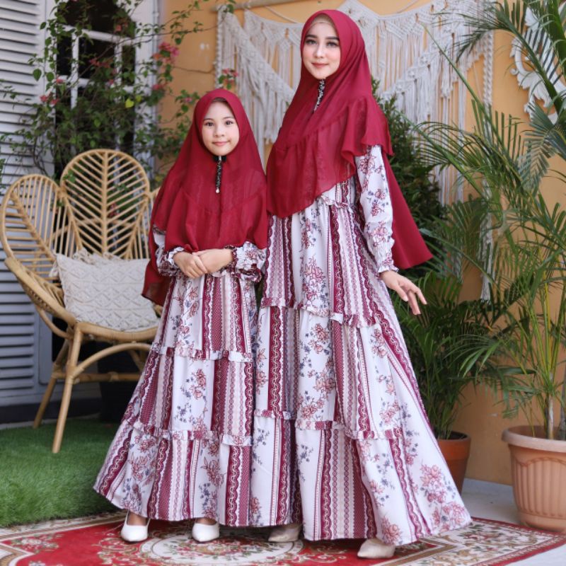 SET PAKAIAN COUPLE MOM KID COUPLE IBU ANAK BAJU PASANGAN WOLLPEACH LENGAN PANJANG BUSANA LEBARAN PES
