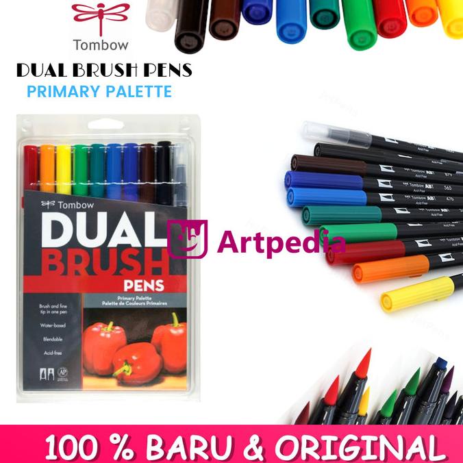 

(BISA COD) Tombow Dual Brush Pen Set with Brush - Primary Palette (pack of 10) NEW Kode 1375