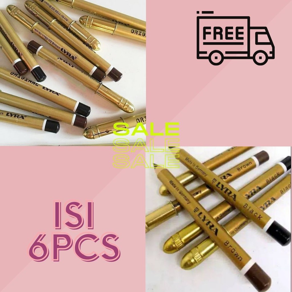 [ISI 6PCS] Pensil Alis LYRA GOLD varian coklat dan hitam