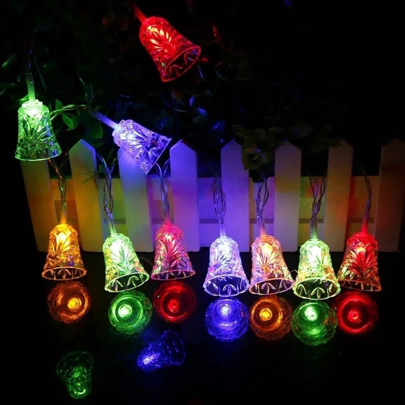 Lampu String Neon LED 1.5m Bentuk Lonceng Kecil Transparan Dengan Case Baterai Untuk Dekorasi Natal