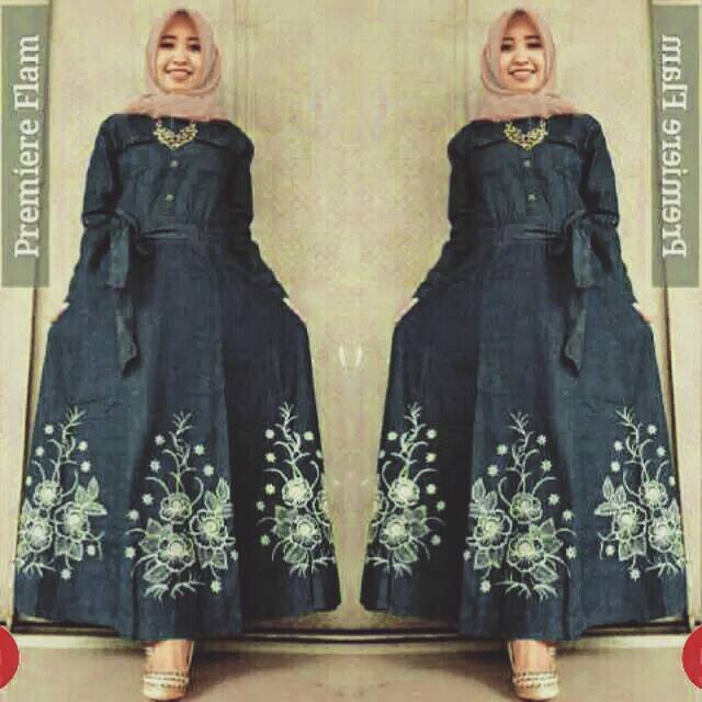 Gamis Wanita Gamis Jeans Brendaa Bordir Dress Jeans Bordir Dress Wanita Baju Muslim Wanita