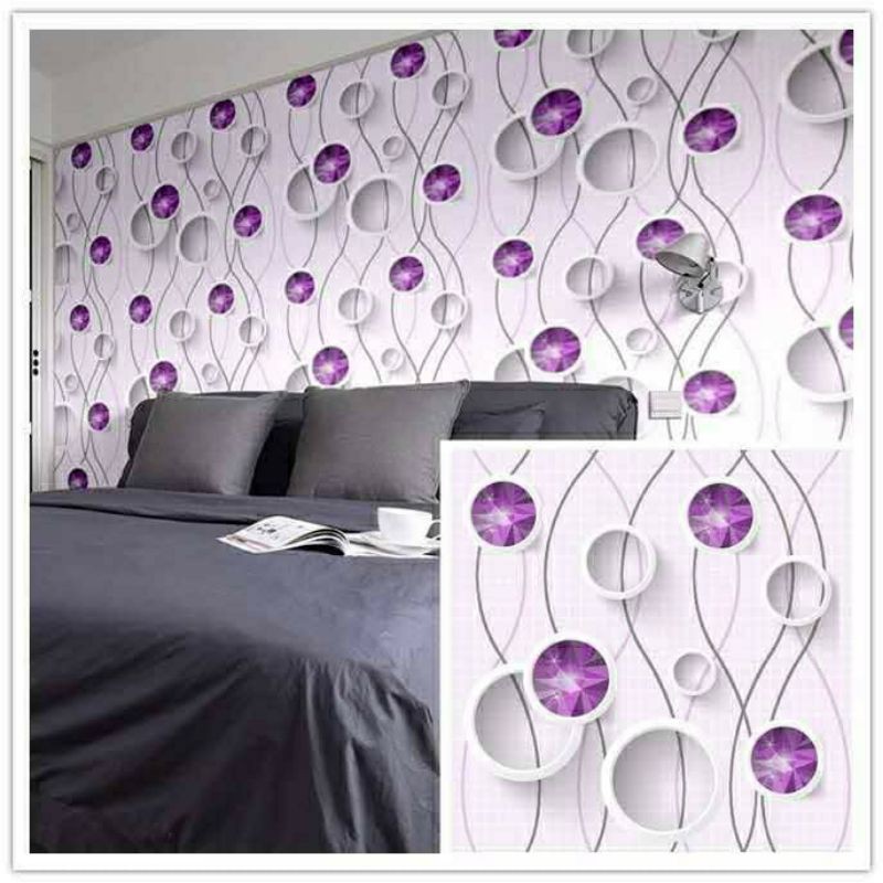 Wallpaper Dinding Motif Wave Bulat Unggu 9sd10mx45cm