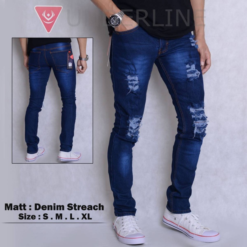 celana jeans street sobek slimpit  pria - celana panjang pria - celana sobek - jeans street